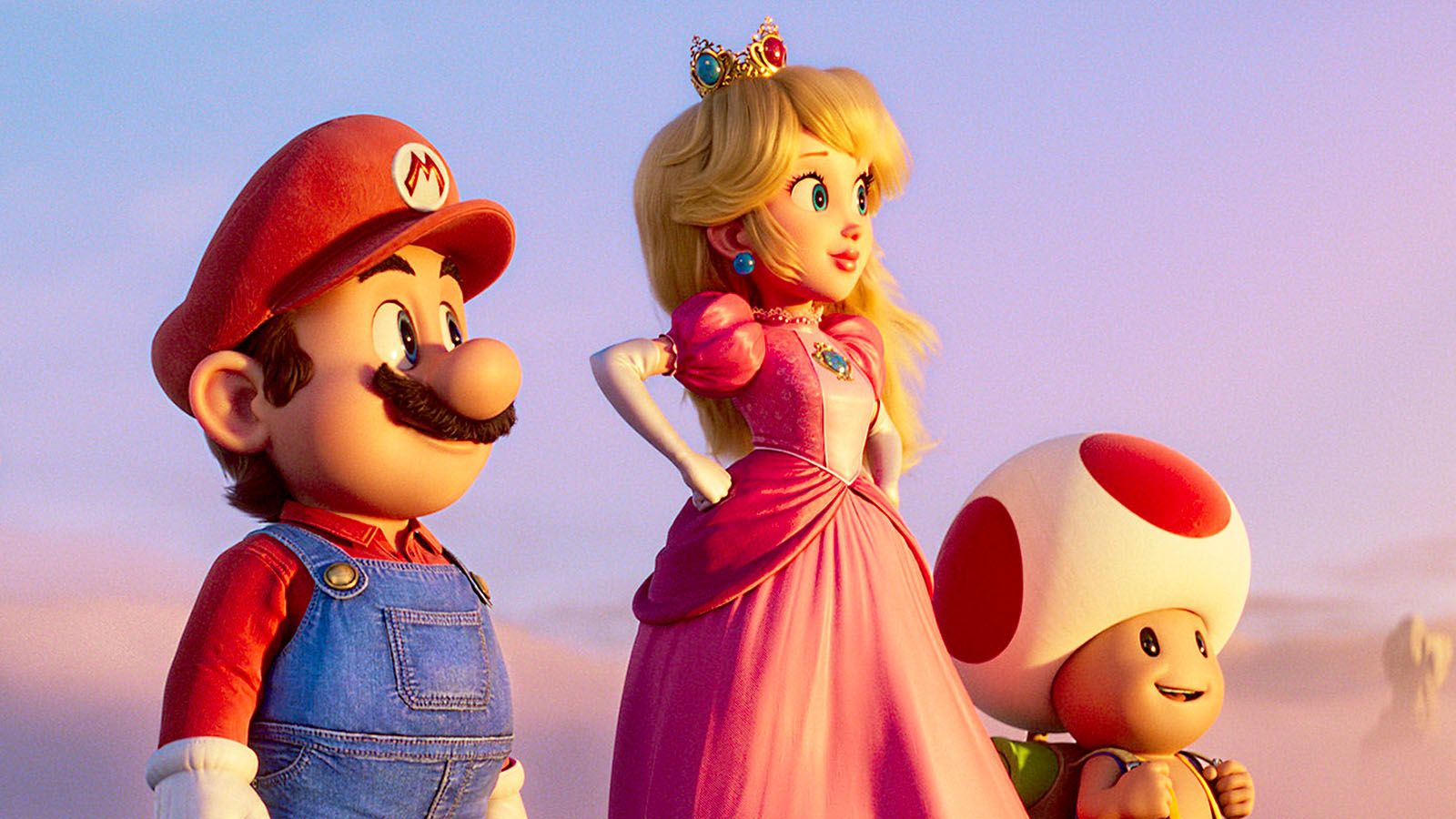 The Super Mario Bros. Movie features the voices of, from left, Chris Pratt (Mario), Anya Taylor-Joy (Peach), and Keegan-Michael Key (Toad).
