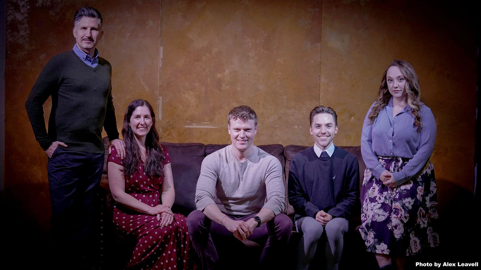 The cast of Indiana Musical Theatre Foundation’s upcoming production of The Longest Night, written by local playwright Darby LeClear, includes, from left, Stuart Hepler, Kat Hickey, Caleb Curtis, Lincoln Everetts, and Chloe Price.