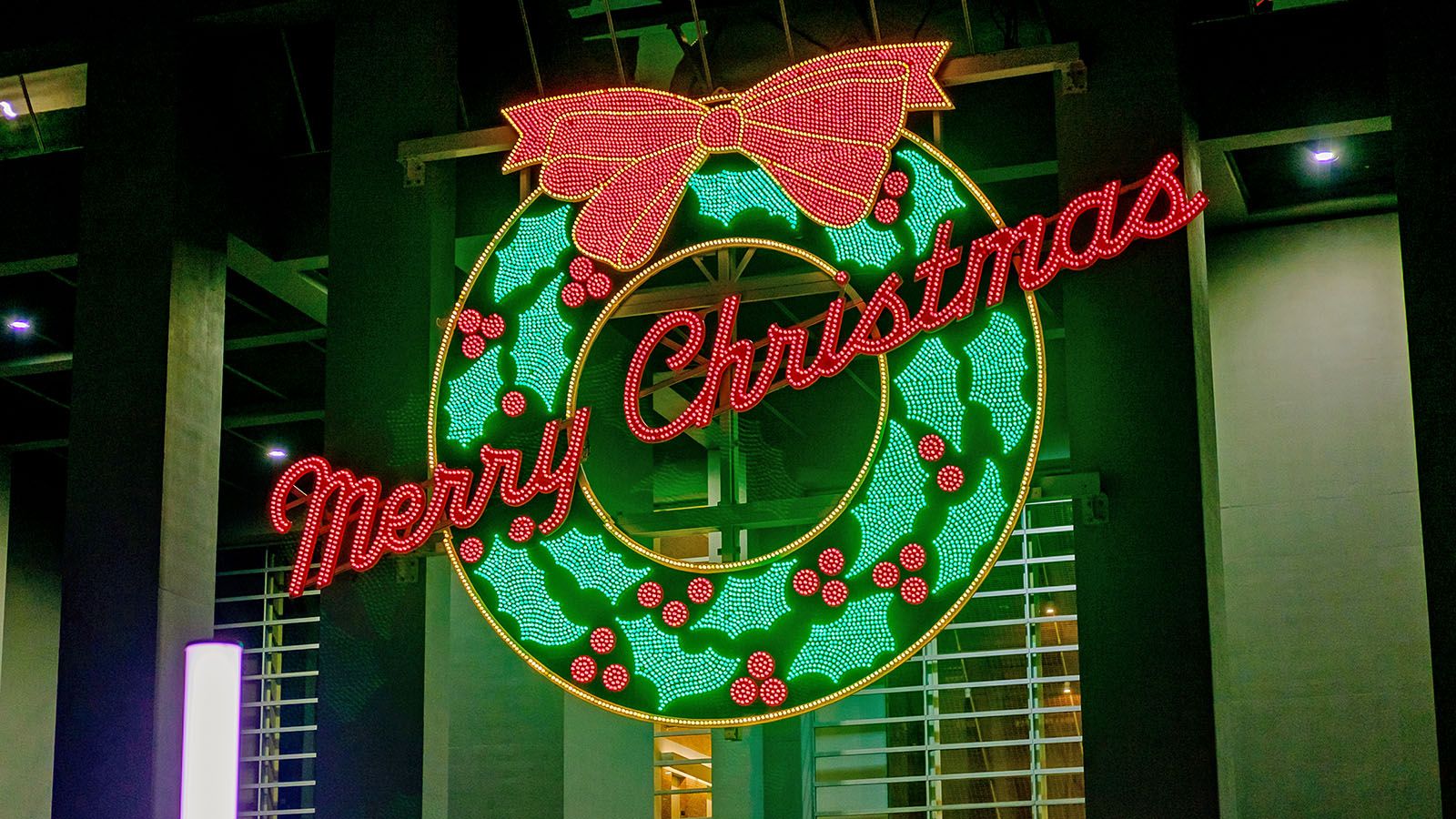 The Merry Christmas wreath at the I&M Building is among the many that will be lit during Night of Lights.