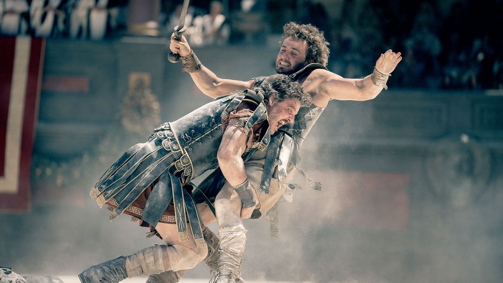 Pedro Pascal, left, and Paul Mascal star in director Ridley Scott’s sequel, Gladiator II.