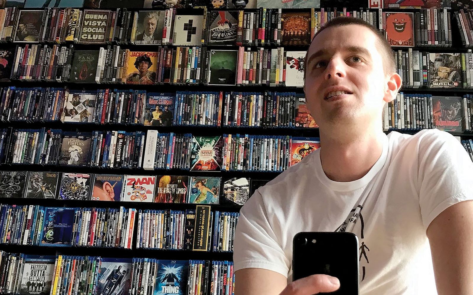 Cinephile Collin McCallister sports an impressive collection of about 1,500 albums and 1,500 movies.