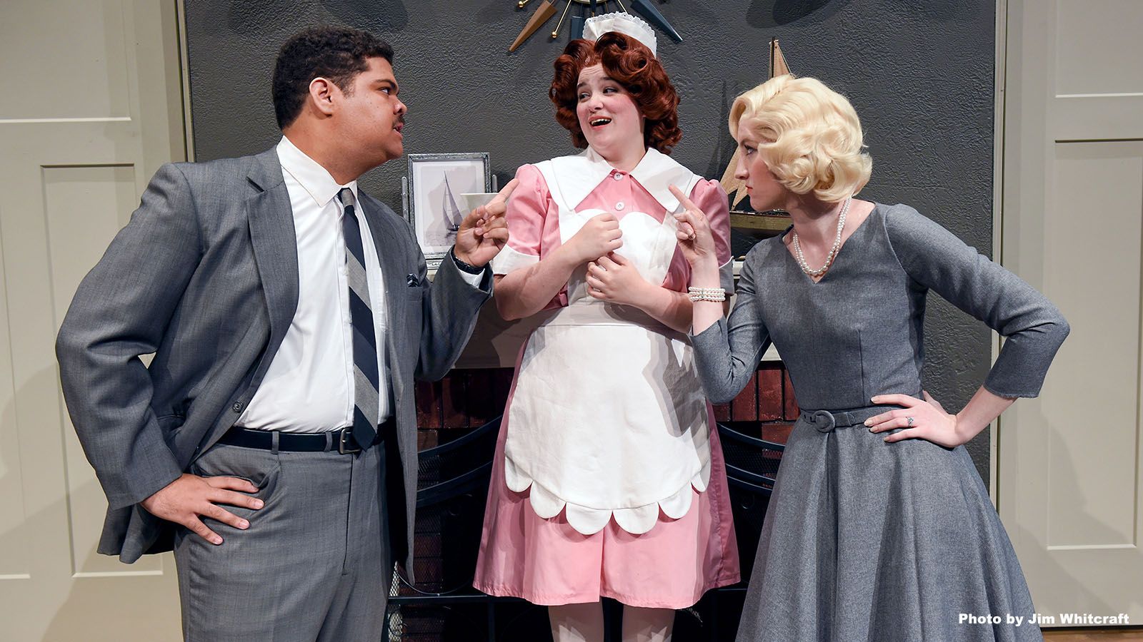 The PFW Department of Theatre will present The Bald Soprano from Sept. 22-30 at Williams Theatre. Pictured are, from left, Jackson McKinney, Sarah Rock, and Callie McKinney.