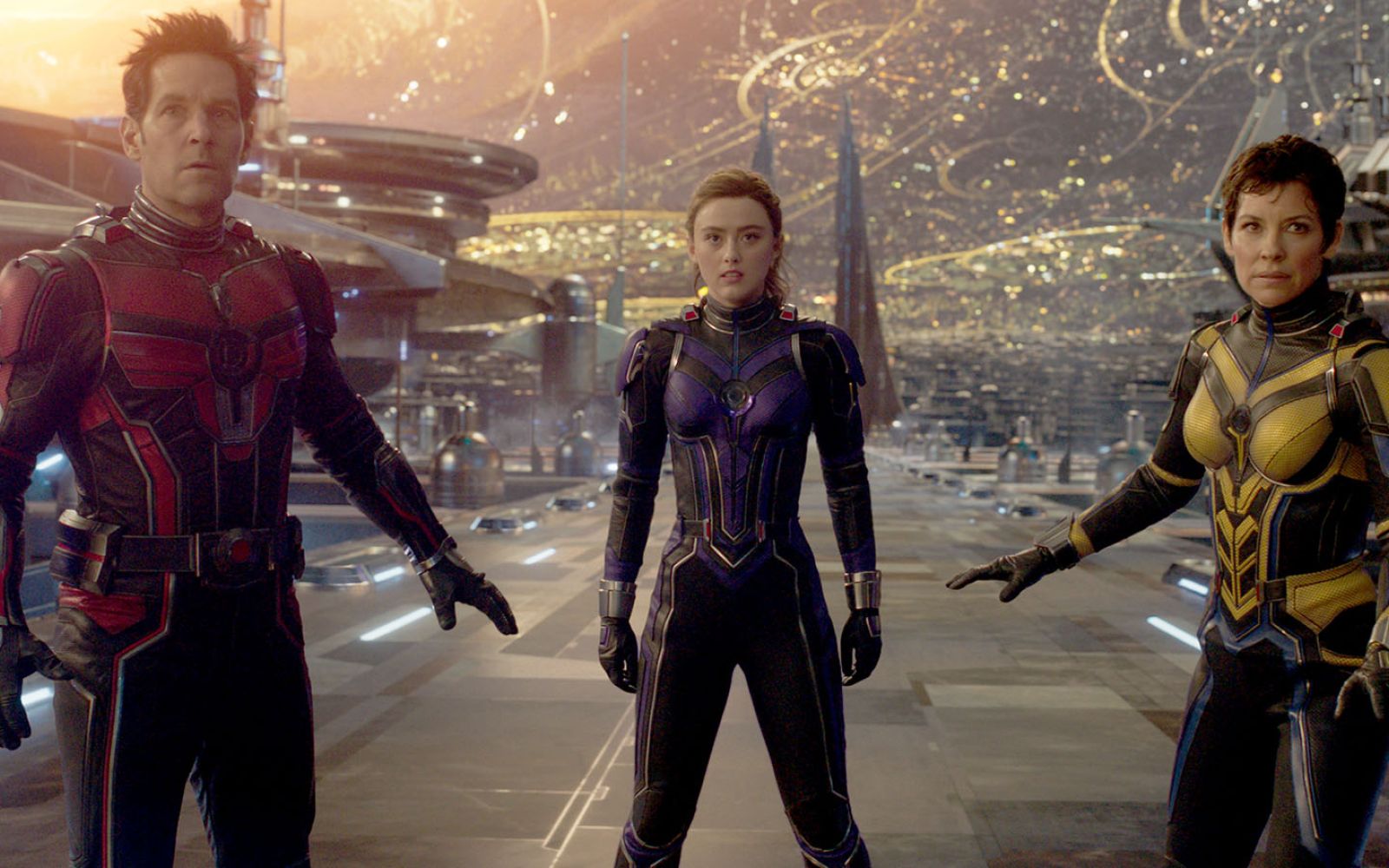 The Marvel Cinematic Universe scored another No. 1 movie with Ant-Man and The Wasp: Quantumania, starring, from left, Paul Rudd, Kathryn Newton, and Evangeline Lilly.