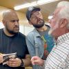 From left, Dimitri Wijesinghe, Joseph Adams, and Scott Rumage rehearse a scene for the upcoming production of Murdered to Death at Arena Dinner Theatre. The show, a spoof on the popular Agatha Christie whodunit genre, opens Friday, Oct. 25.