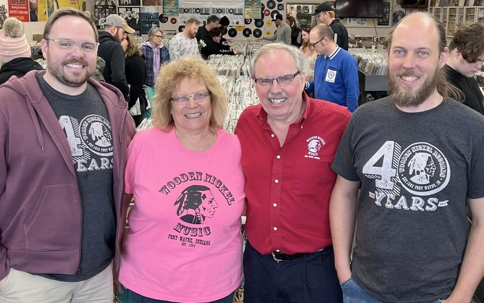 Following his retirement, former Wooden Nickel Records owner Bob Roets will have more time to spend with his family, from left, son Andy Roets, wife Cindy Roets, and son and new Wooden Nickel Records owner Christopher Roets.