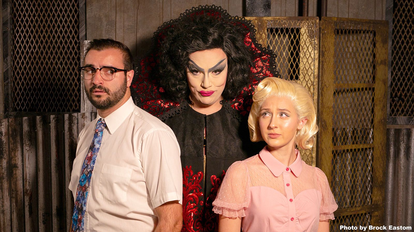 The Civic Theatre’s upcoming production of The Rocky Horror Show stars, from left, Grant Blauvelt (Brad Majors), Brock Ireland (Dr. Frank-N-Furter), and Natalie Dominiak (Janet Weiss).