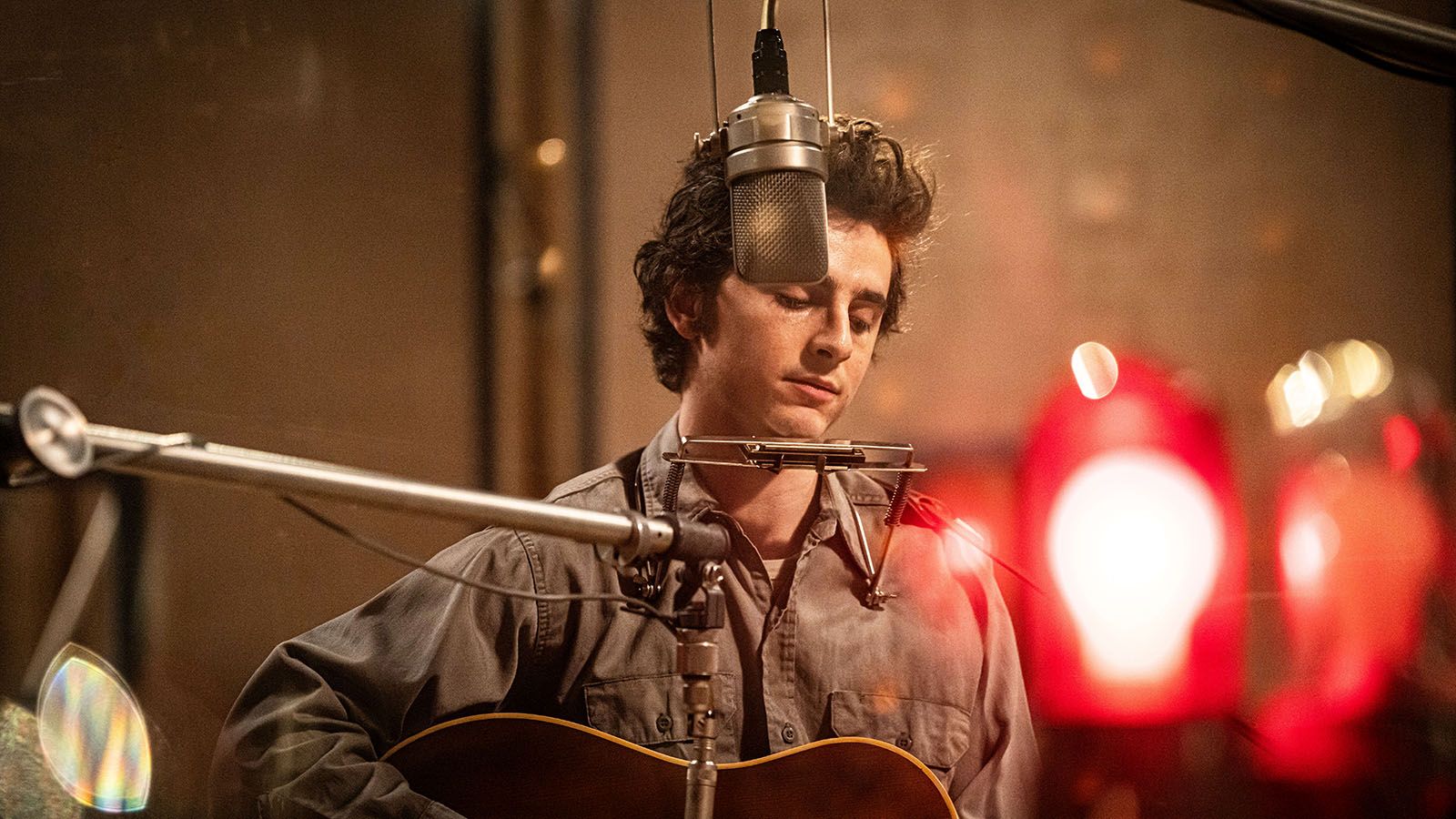 Timothée Chalamet portrays Bob Dylan in the biopic A Complete Unknown.