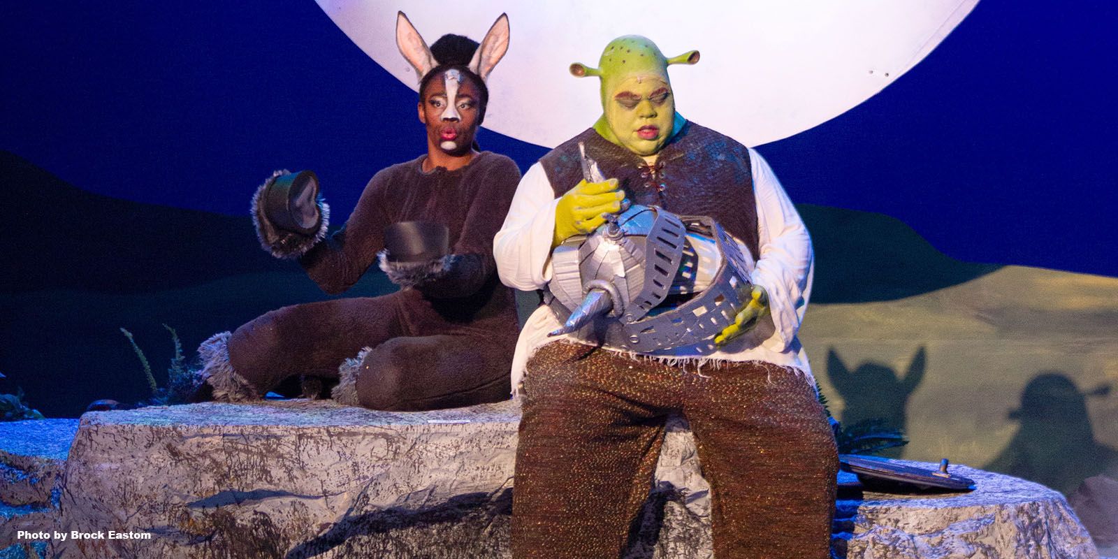 Timya Townsend as Donkey and Eddie Foggs as Shrek star in Fort Wayne Civic Theatre's production Shrek the Musical.