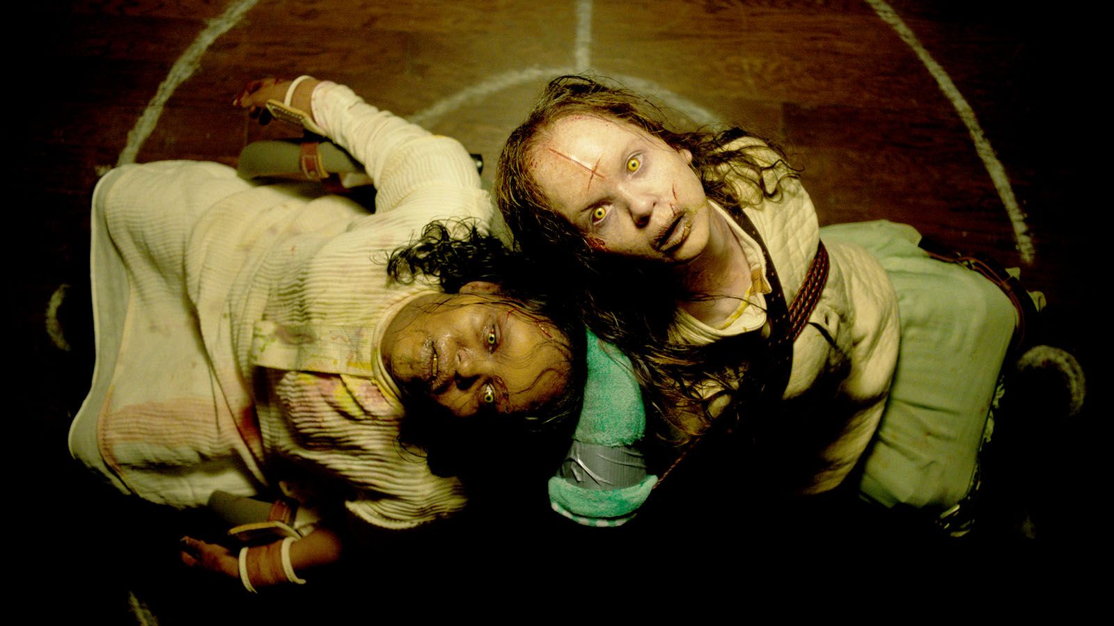 Lidya Jewett, left, and Olivia O’Neill star in the new horror film The Exorcist: Believer.
